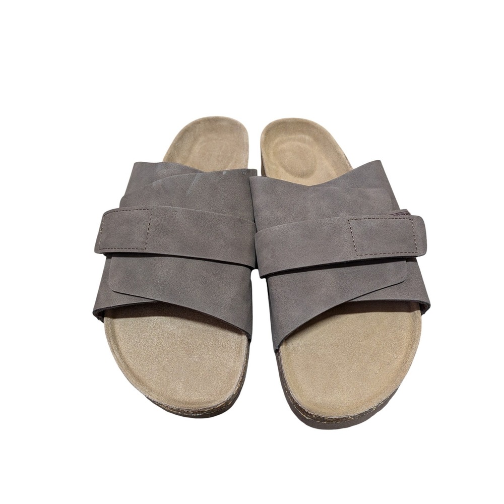 Fitory Mens Cork Footbed Sandals Gray Adjustable Hook Loop Slide Shoes